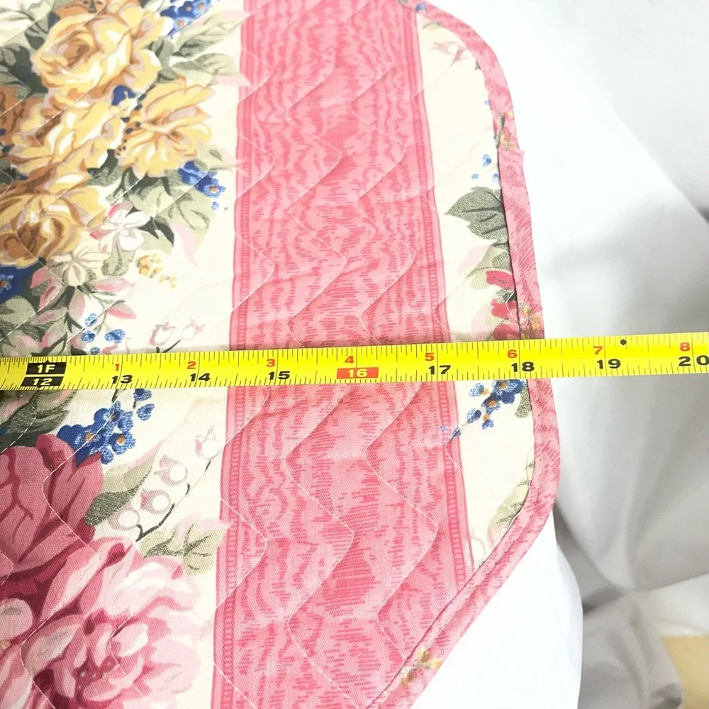 Set of 10 Quilted Floral Placemats Pink Rose Stripe Reversible Cottagecore